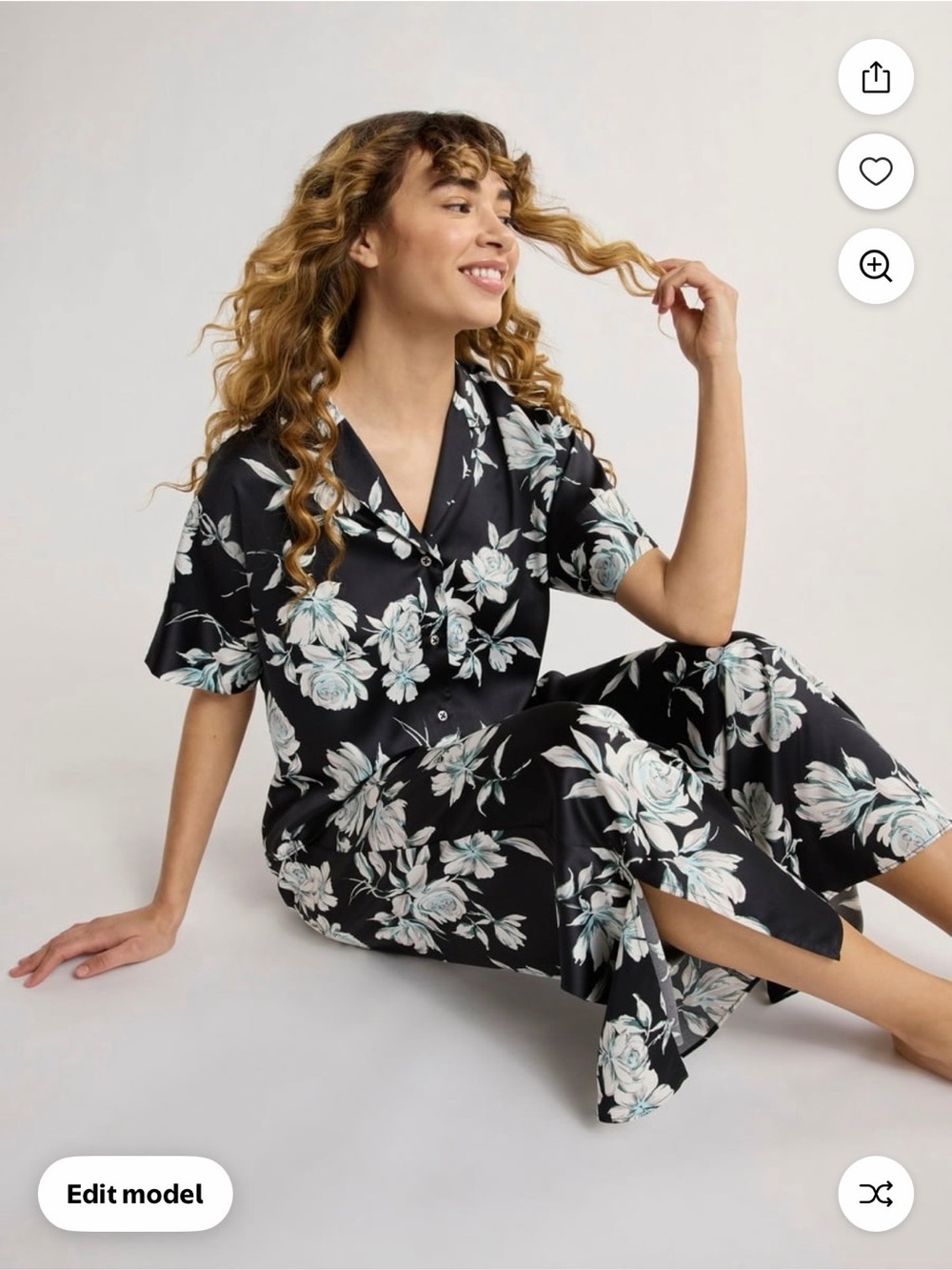Joyspun Black Floral Button-Up Pajama Set